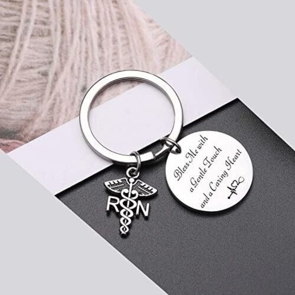 Bless Me with a Gentle Touch & Caring Heart Nurses R.N. Keychain Nursing Gift - Picture 1 of 5